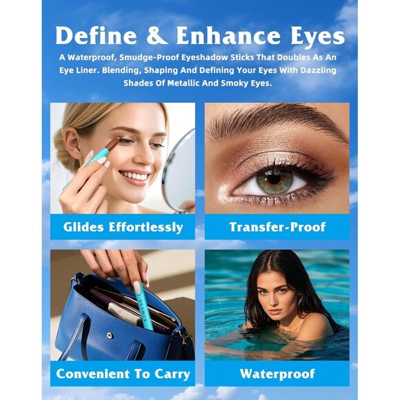 KIMUSE Eyeshadow Stick 4 Colors Set Long Lasting Waterproof Natural Glow Makeup - Picture 5 of 9